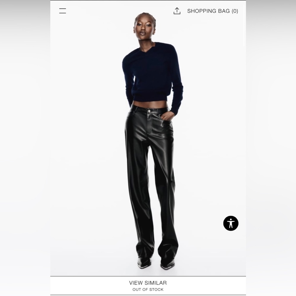 ZARA STRAIGHT LEG FAUX LEATHER LONG LENGTH PANTS
